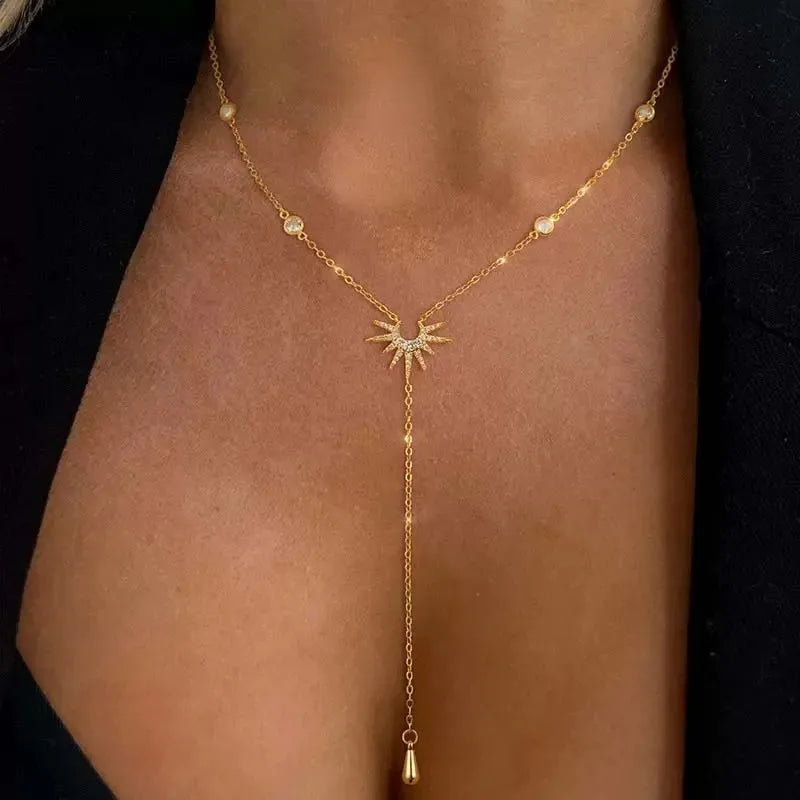 Collier ras-du-cou avec pendentif en Y en acier inoxydable